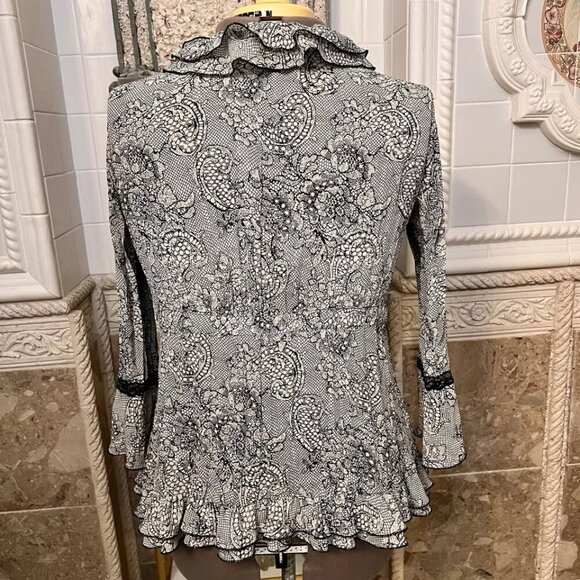 Notations. Size Large. Chiffon Blouse. Lace Inserts. Ruffled. Peplum. B81 - Picture 2 of 7